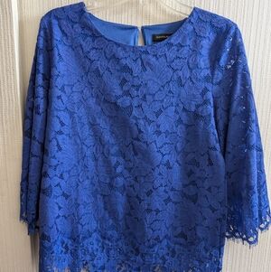 Banana Republic Blue Lace N Fringe 3/4 Sleeve Top Size M